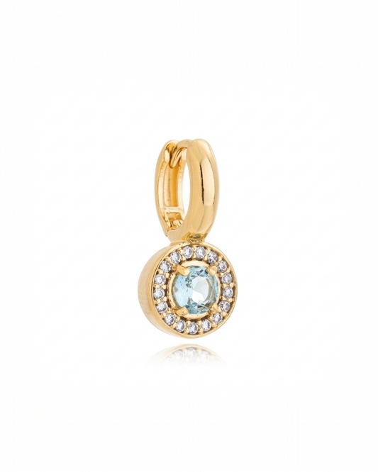 Charm Argola Cravejada Água Marinha Dourado