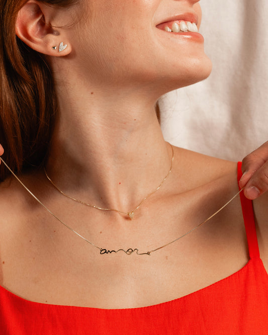 Colar Little Heart Cravejado Dourado