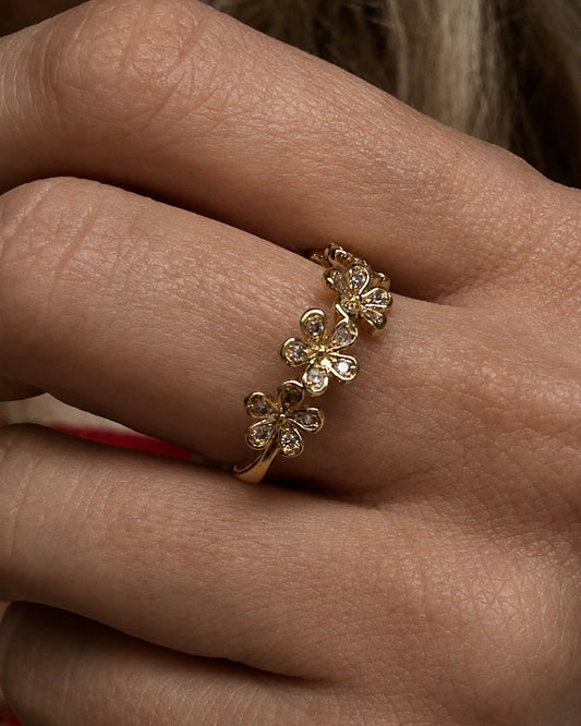 Anel Ajustável Flowers Dourado