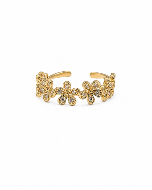 Anel Ajustável Flowers Dourado